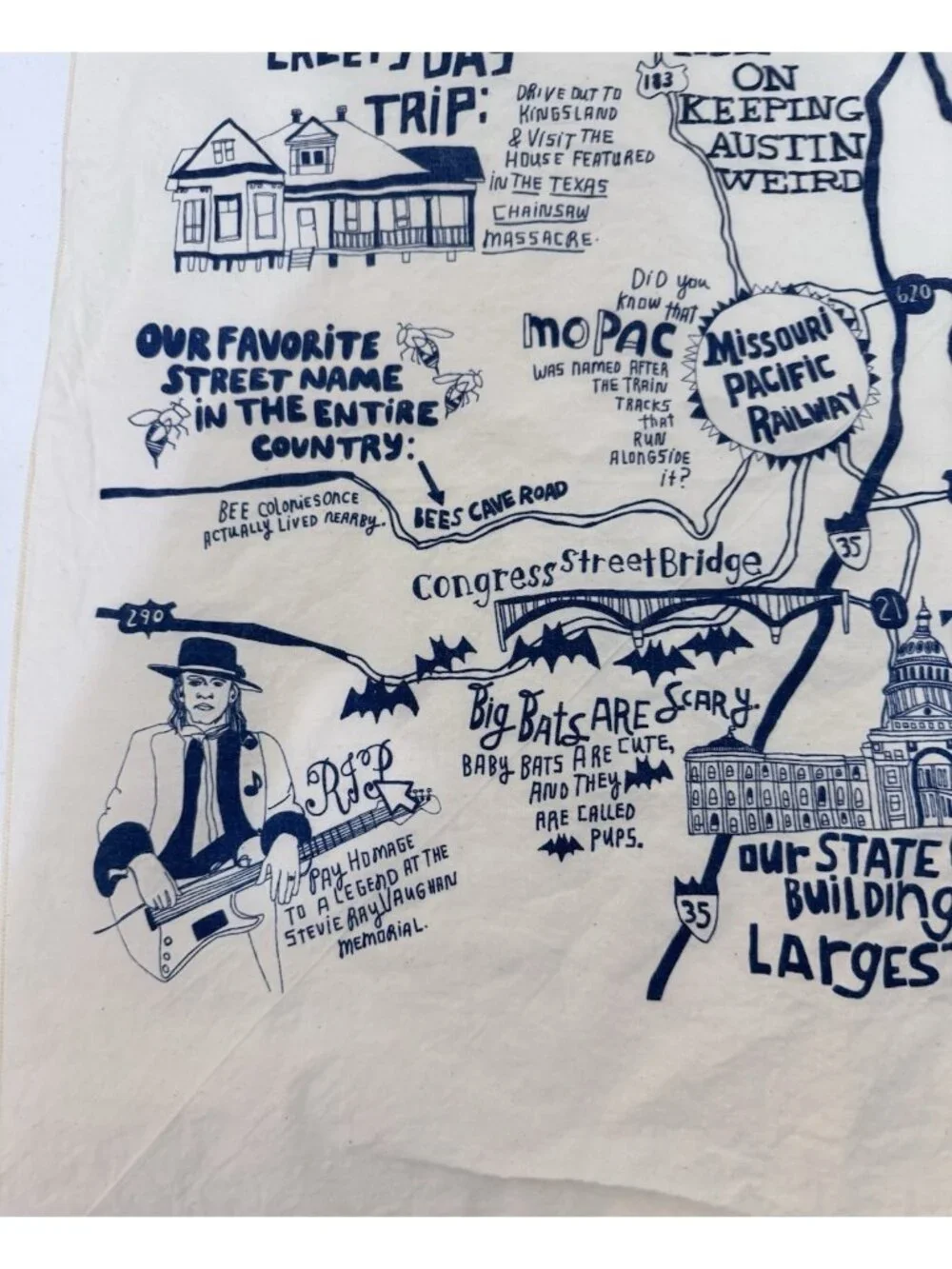 Austin Trivia Pictorial Map Scarf Decor  20